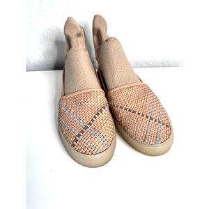 Free People Woven Slip-On Shoes Beige/Light Blue Size 8 Rubber Sole Casual Flats